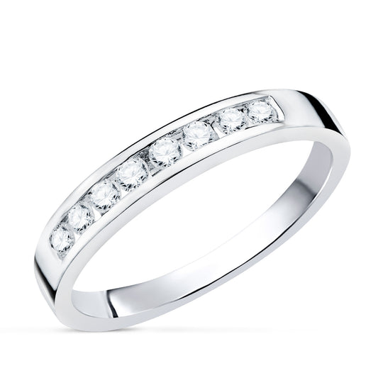 18K ALIANZA 8 DIAMANTES ORO BLANCO 0,240 QTS. PUREZA VS2 COLOR G TALLA BRILLANTE