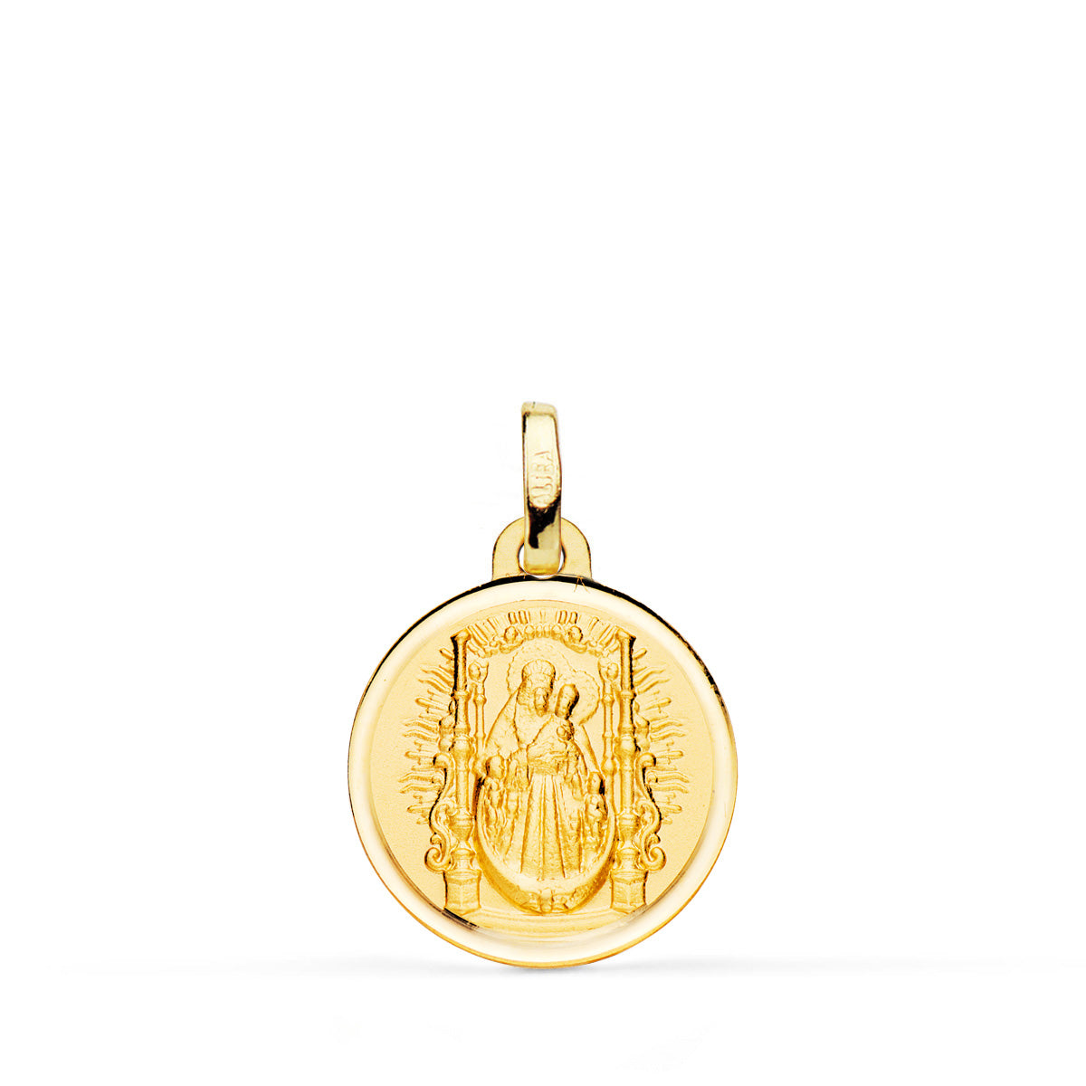 18K MEDALLA ORO AMARILLO VIRGEN DEL PINO TRONO BISEL 16 MM