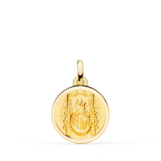 18K MEDALLA ORO AMARILLO VIRGEN DEL PINO TRONO BISEL 16 MM