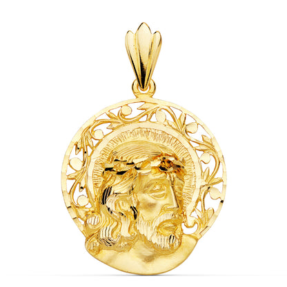 18K COLGANTE ORO AMARILLO CABEZA DE CRISTO AUREOLA 29X27 MM