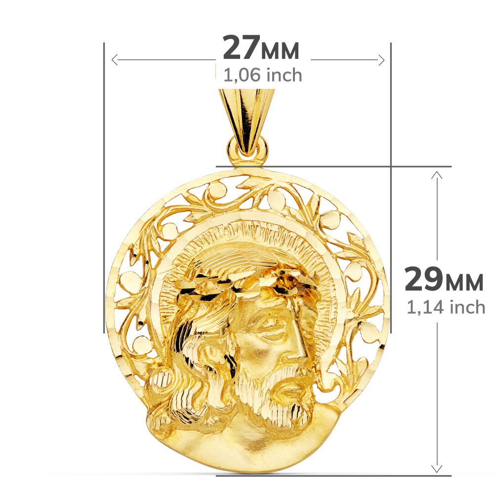 18K COLGANTE ORO AMARILLO CABEZA DE CRISTO AUREOLA 29X27 MM