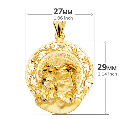 18K COLGANTE ORO AMARILLO CABEZA DE CRISTO AUREOLA 29X27 MM