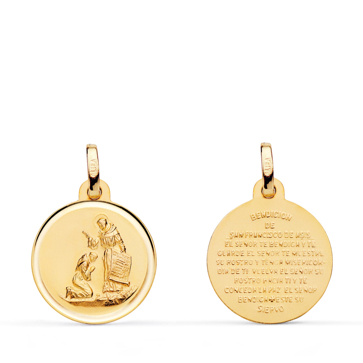 18K MEDALLA ORO AMARILLO BENDICION DE SAN FRANCISCO BISEL. DIAMETRO: 16 MM