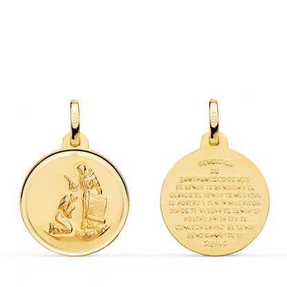 18K MEDALLA ORO AMARILLO BENDICION DE SAN FRANCISCO BISEL. DIAMETRO: 18 MM