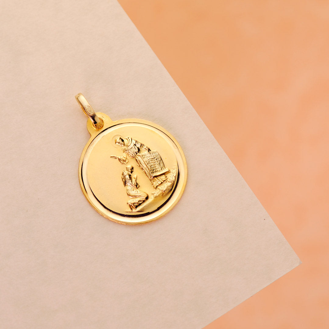 18K MEDALLA ORO AMARILLO BENDICION DE SAN FRANCISCO BISEL. DIAMETRO: 18 MM