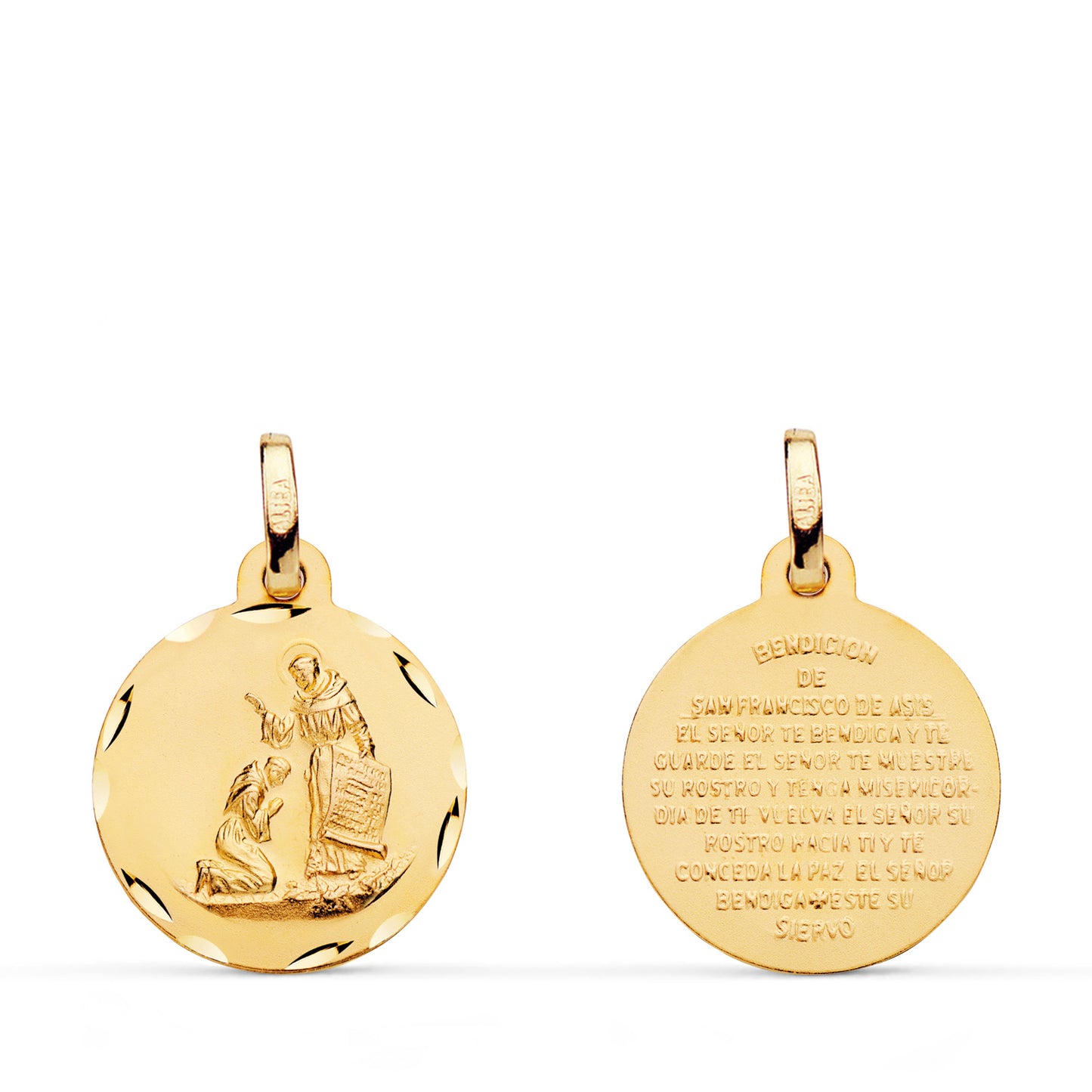 18K MEDALLA ORO AMARILLO BENDICION DE SAN FRANCISCO TALLADA: DIAMETRO: 16 MM