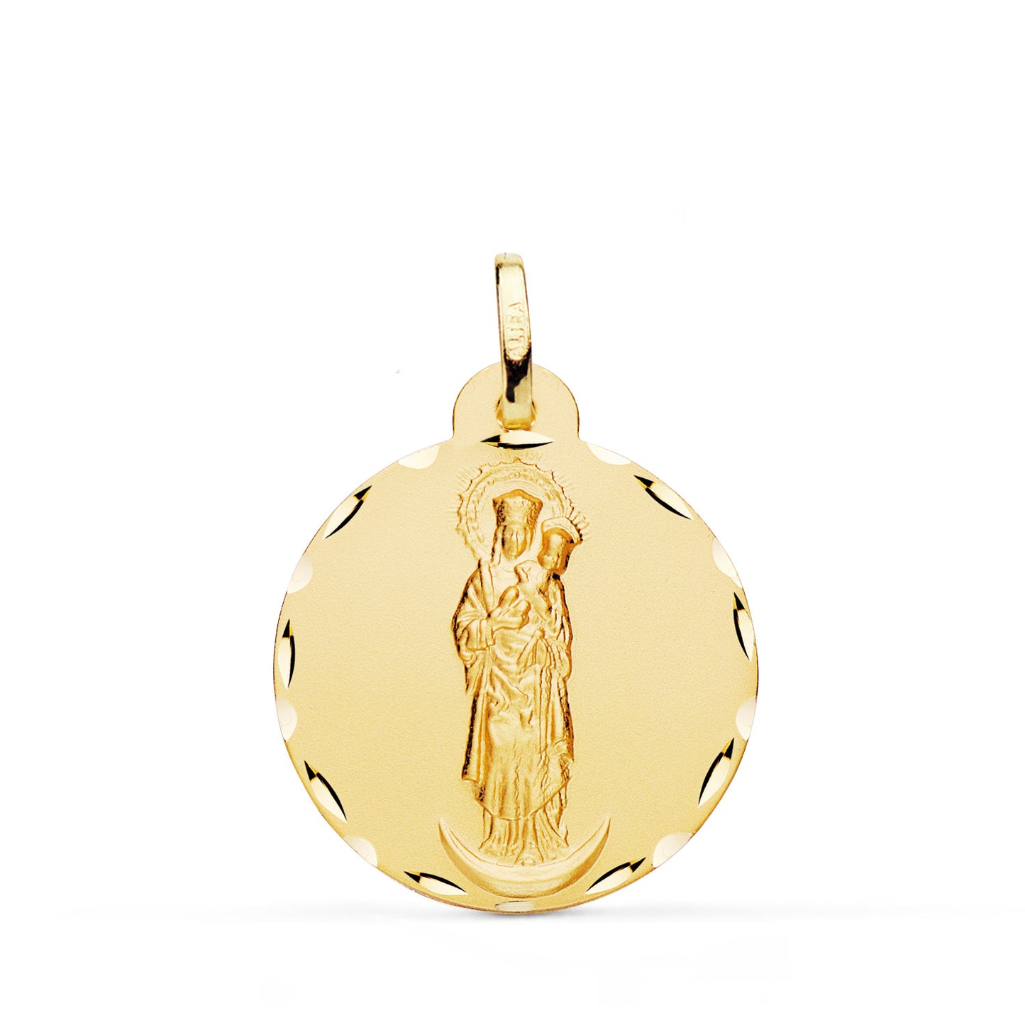 18K MEDALLA ORO AMARILLO VIRGEN DE LA ALMUDENA TALLADA 22 MM