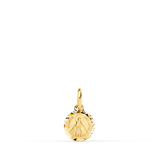 18K MEDALLA ORO AMARILLO MINI LENTEJA VIRGEN DEL MAR BORDES TALLADOS 8 MM