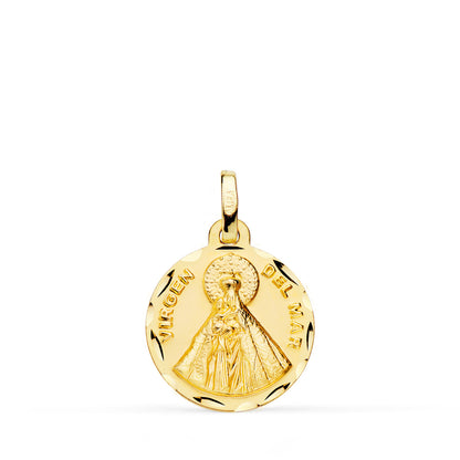 18K MEDALLA ORO AMARILLO VIRGEN DEL MAR TALLADA 16 MM