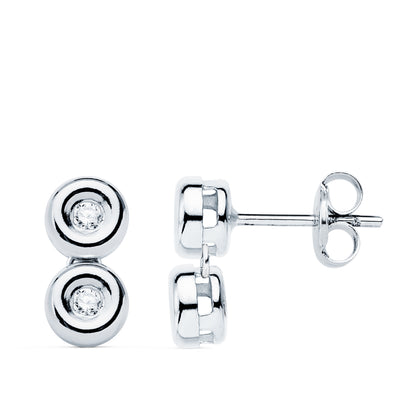 18K PENDIENTES ORO BLANCO CHATON 4 DIAMANTES LABORATORIO VS2-G 0,080 QTS. MEDIDA: 11 X 5,5 MM. CIERRE PRESION