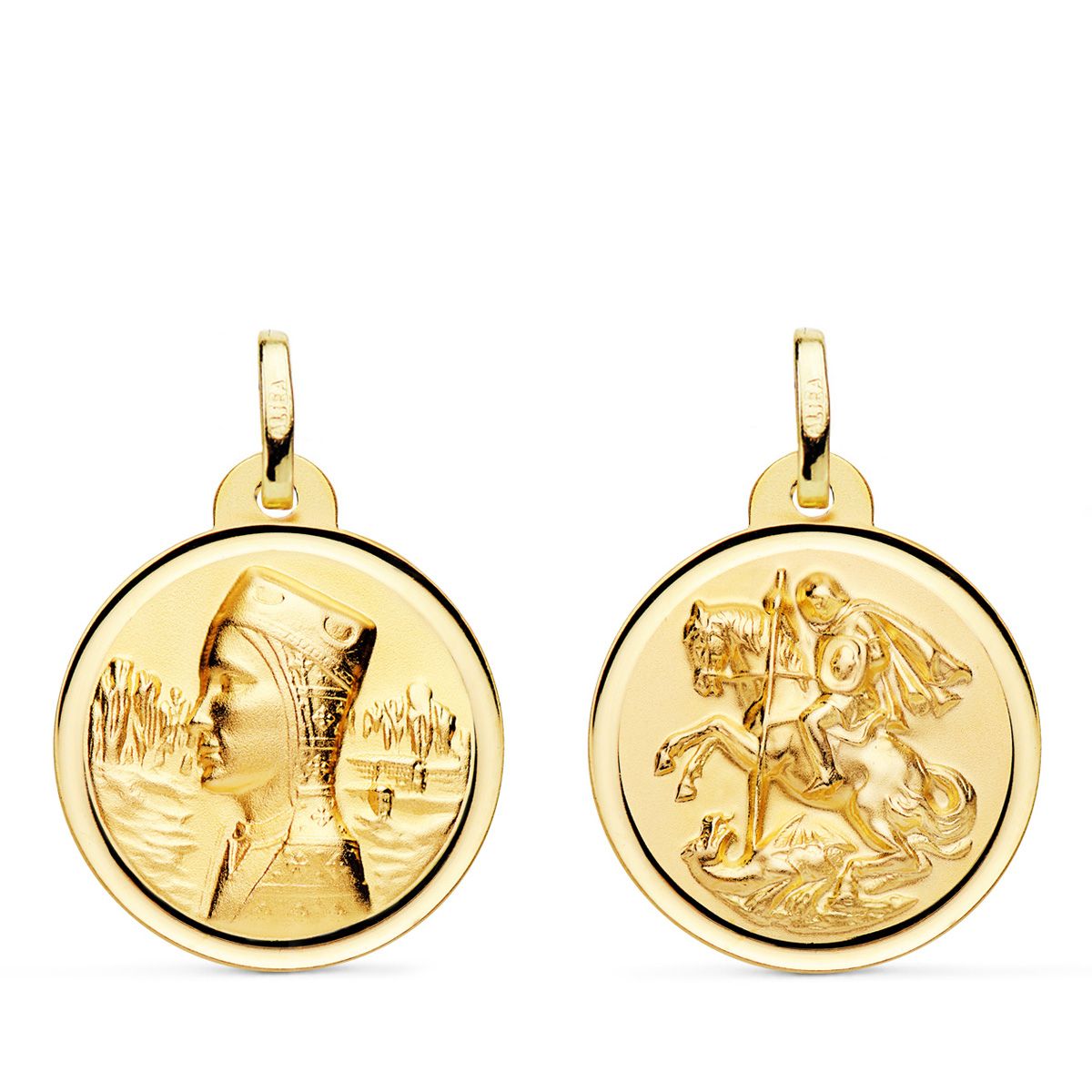 18K ESCAPULARIO ORO AMARILLO VIRGEN MONTSERRAT Y SAN JORGE 20 MM