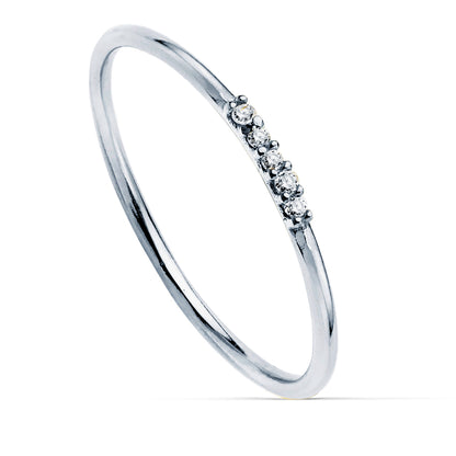 18K SORTIJA ORO BLANCO 5 DIAMANTES DE LABORATORIO 0,025 QTS. VS2-G CUERPO REDONDO 1 MM