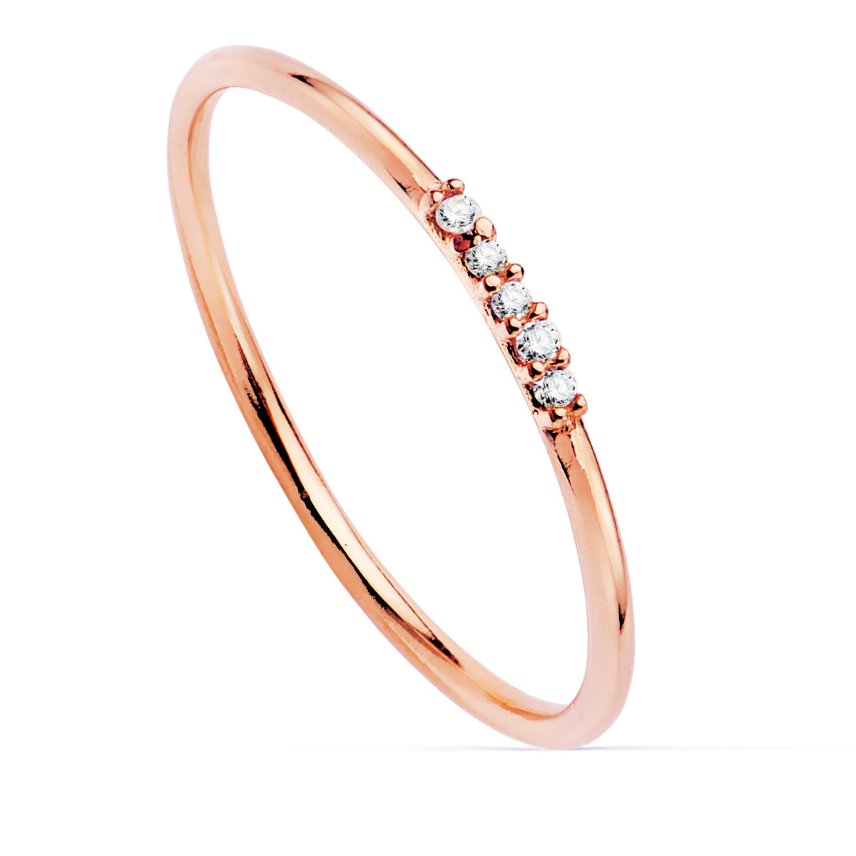 18K SORTIJA ORO ROSA 5 DIAMANTES DE LABORATORIO 0,025 QTS. VS2-G CUERPO REDONDO 1 MM