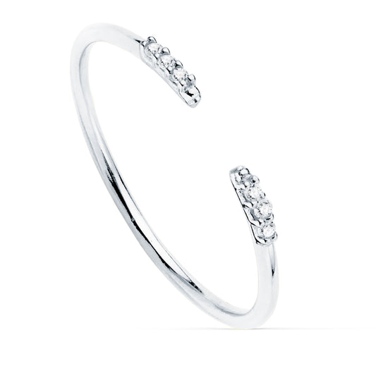 18K SORTIJA ABIERTA ORO BLANCO DIAMANTES DE LABORATORIO 0,030 QTS. G-VS2. CUERPO REDONDO 1 MM
