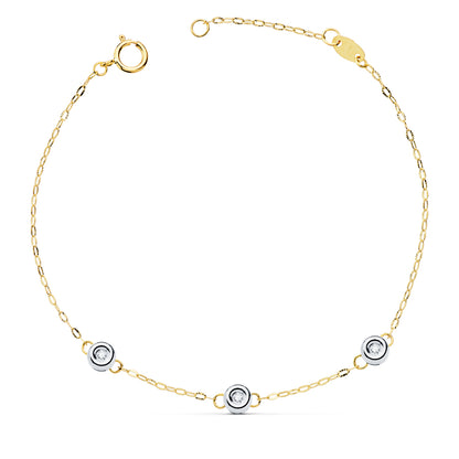 18K PULSERA BICOLOR CADENA FORZADA 3 DIAMANTES LABORATORIO 0,045 QTS. G-VS2. LARGO: 19 CM