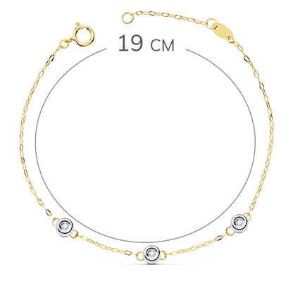 18K PULSERA BICOLOR CADENA FORZADA 3 DIAMANTES LABORATORIO 0,045 QTS. G-VS2. LARGO: 19 CM