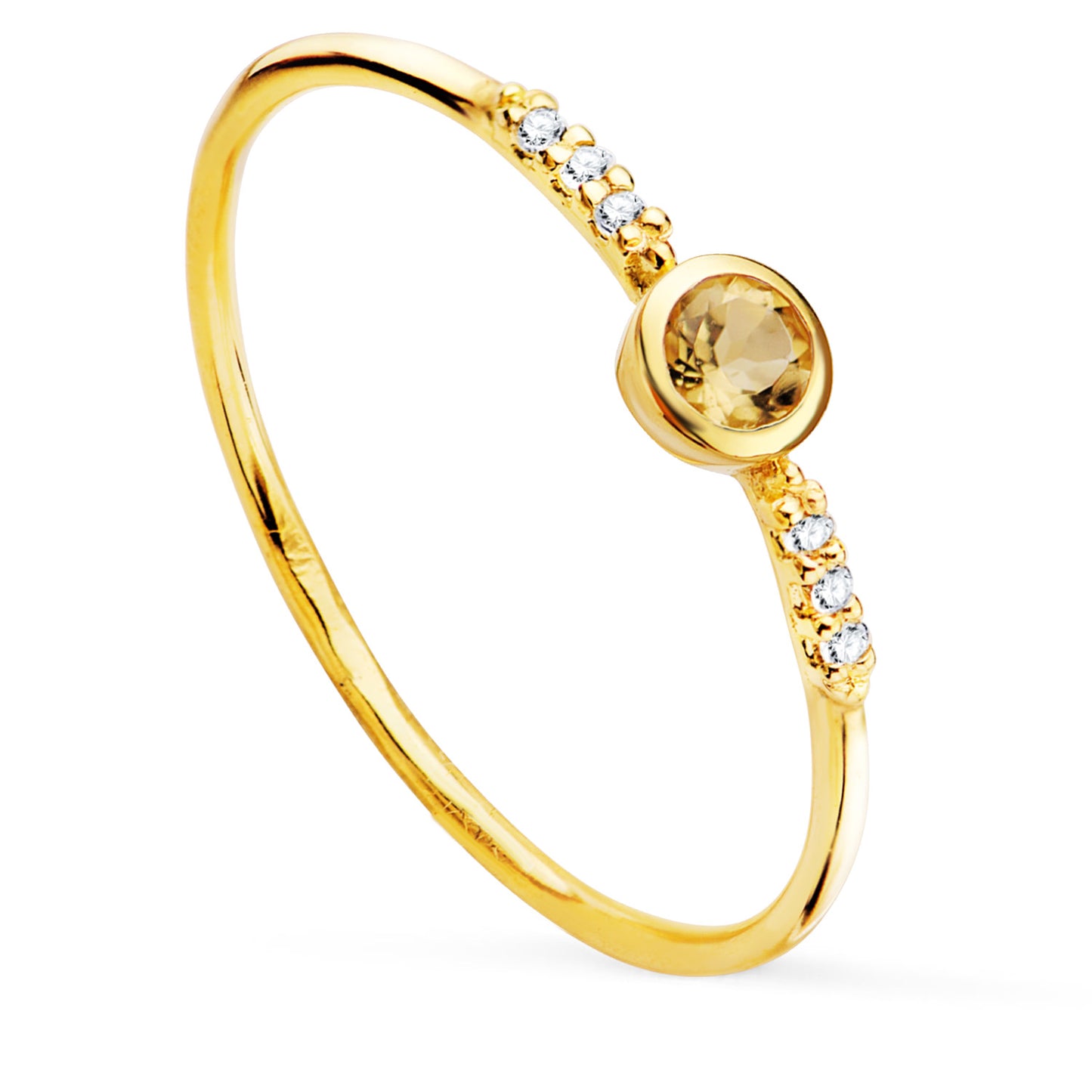 18K SORTIJA ORO AMARILLO 6 DIAMANTES 0,030 QTS. G-VS2. CITRINO 3 MM