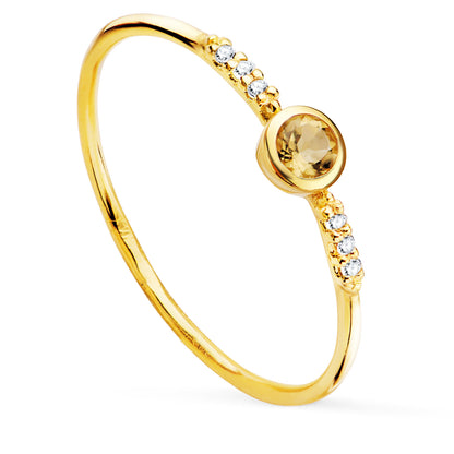 18K SORTIJA ORO AMARILLO 6 DIAMANTES 0,030 QTS. G-VS2. CITRINO 3 MM