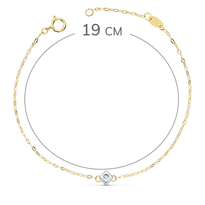 18K PULSERA ORO BICOLOR CHATON DE ROMBO CON DIAMANTE LABORATORIO VS2-G 0,015 QTS. LARGO: 19CM