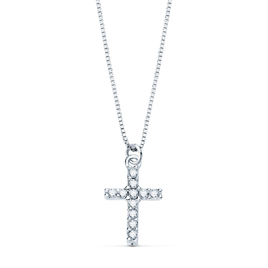 18K COLLAR ORO BLANCO CRUZ 8,5 X 6,5MM 11 DIAMANTES LABORATORIO 0,050 QT.CADENA VENECIANA 45CM G-VS2