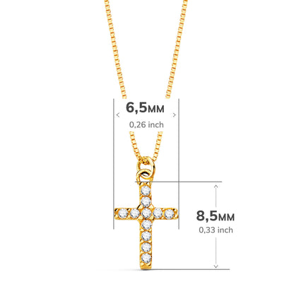 18K COLLAR ORO AMARILLO CRUZ 8,5X 6,5 MM 11 DIAMANTES LABORATORIO 0,050 QT.CADENA VENECIANA 45CM G-VS2