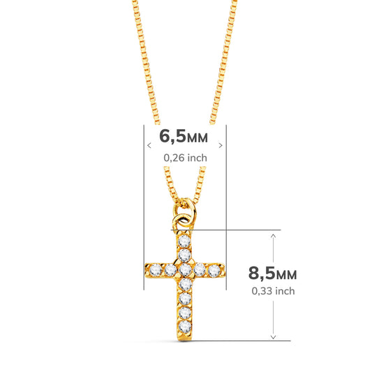 18K COLLAR ORO AMARILLO CRUZ 8,5X 6,5 MM 11 DIAMANTES LABORATORIO 0,050 QT.CADENA VENECIANA 45CM G-VS2