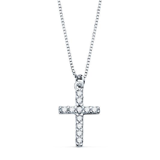 18K COLLAR ORO BLANCO CRUZ 11X8 MM 11 DIAMANTES LABORATORIO 0,09 QT. CADENA VENECIANA 45CM G-VS2