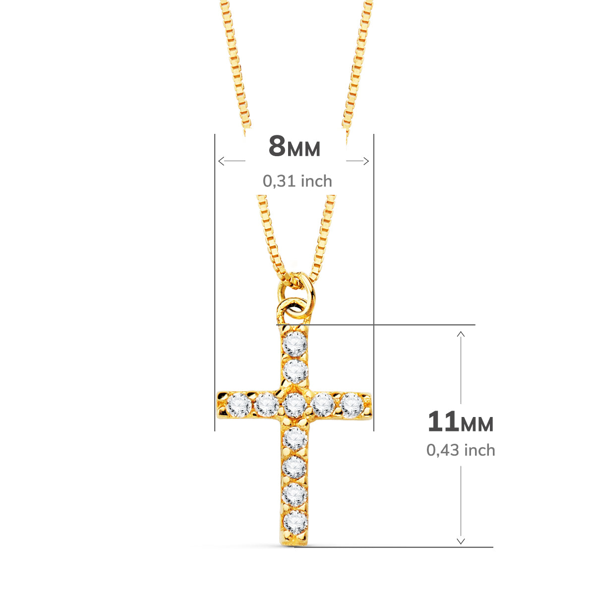 18K COLLAR ORO AMARILLO CRUZ 11X8 MM 11 DIAMANTES LABORATORIO 0,090 QT. CADENA VENECIANA 45CM G-VS2