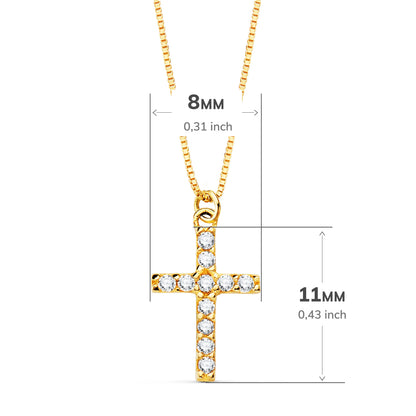 18K COLLAR ORO AMARILLO CRUZ 11X8 MM 11 DIAMANTES LABORATORIO 0,090 QT. CADENA VENECIANA 45CM G-VS2