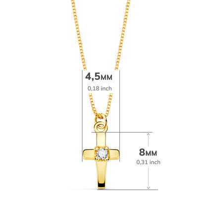18K COLLAR ORO AMARILLO CRUZ 8X4.5MM1 DIAMANTE LABORATORIO 0,015QT. CADENA VENECIANA 45CM G-VS2