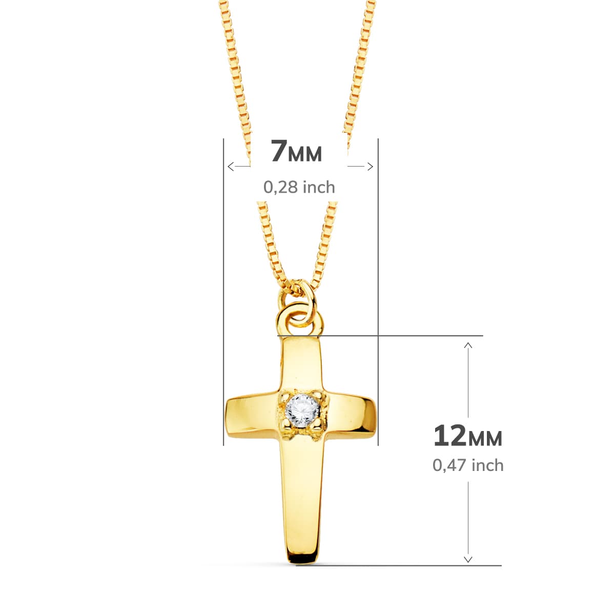 18K COLLAR ORO AMARILLO CRUZ 12X7 MM 1 DIAMANTE LABORATORIO 0,015 QT. CADENA VENECIANA 45CM G-VS2