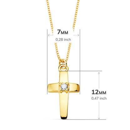 18K COLLAR ORO AMARILLO CRUZ 12X7 MM 1 DIAMANTE LABORATORIO 0,015 QT. CADENA VENECIANA 45CM G-VS2