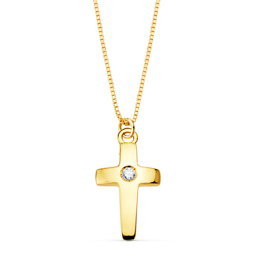 18K COLLAR ORO AMARILLO CRUZ 11X7 MM 1 DIAMANTE LABORATORIO 0,015 QT. CADENA VENECIANA 45CM G-VS2