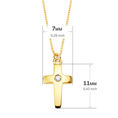 18K COLLAR ORO AMARILLO CRUZ 11X7 MM 1 DIAMANTE LABORATORIO 0,015 QT. CADENA VENECIANA 45CM G-VS2