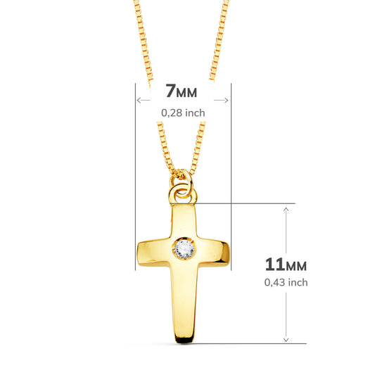 18K COLLAR ORO AMARILLO CRUZ 11X7 MM 1 DIAMANTE LABORATORIO 0,015 QT. CADENA VENECIANA 45CM G-VS2