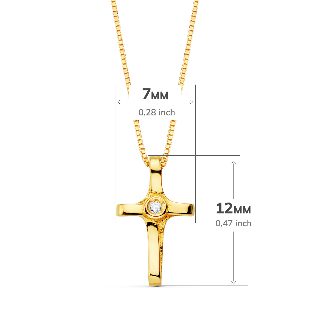 18K COLLAR ORO AMARILLO CRUZ 12X7 MM 1 DIAMANTE LABORATORIO 0,010 QT.CADENA VENECIANA 45CM G-VS2