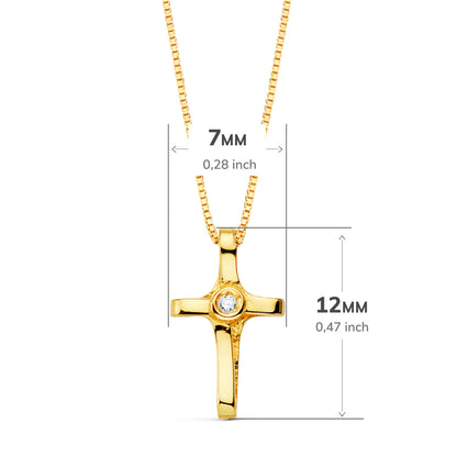 18K COLLAR ORO AMARILLO CRUZ 12X7 MM 1 DIAMANTE LABORATORIO 0,010 QT.CADENA VENECIANA 45CM G-VS2