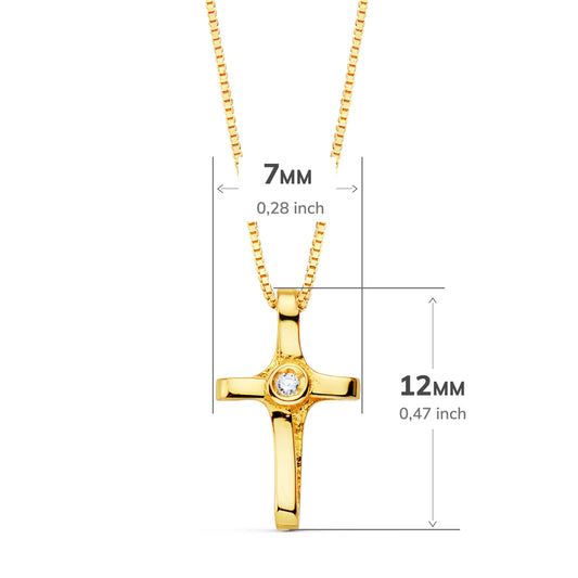 18K COLLAR ORO AMARILLO CRUZ 12X7 MM 1 DIAMANTE LABORATORIO 0,010 QT.CADENA VENECIANA 45CM G-VS2