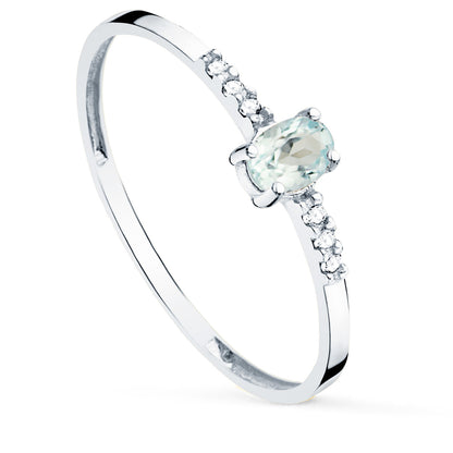 18K SORTIJA ORO BLANCO DIAMANTES DE LABORATORIO 0,030 QTS OVAL AGUAMARINA NATURAL 4X3 MM CUERPO 1,30 MM VS2-G