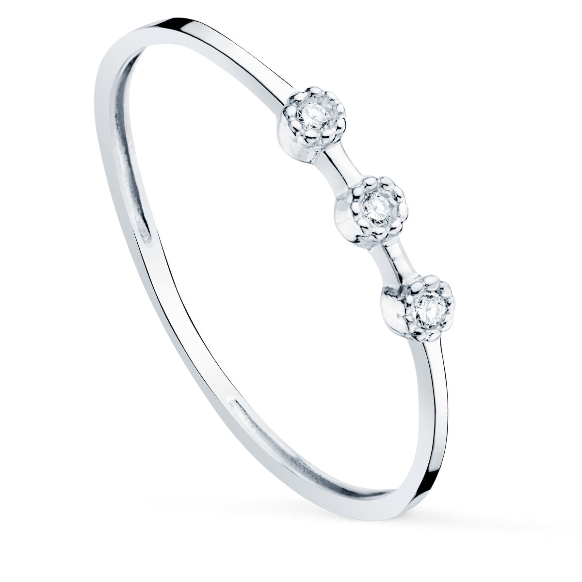 18K SORTIJA ORO BLANCO DIAMANTES 0.0240 QTS. CUERPO 1.10 MM