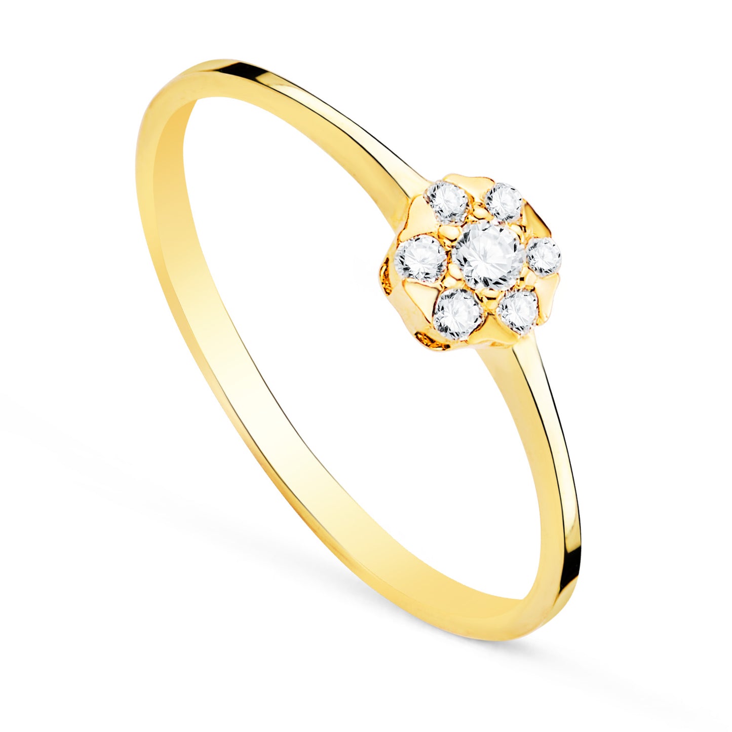 18K SORTIJA ORO AMARILLO CON DIAMANTES LABORATORIO CUAJO 5X5 MM 0,127 QTS. VS2-G