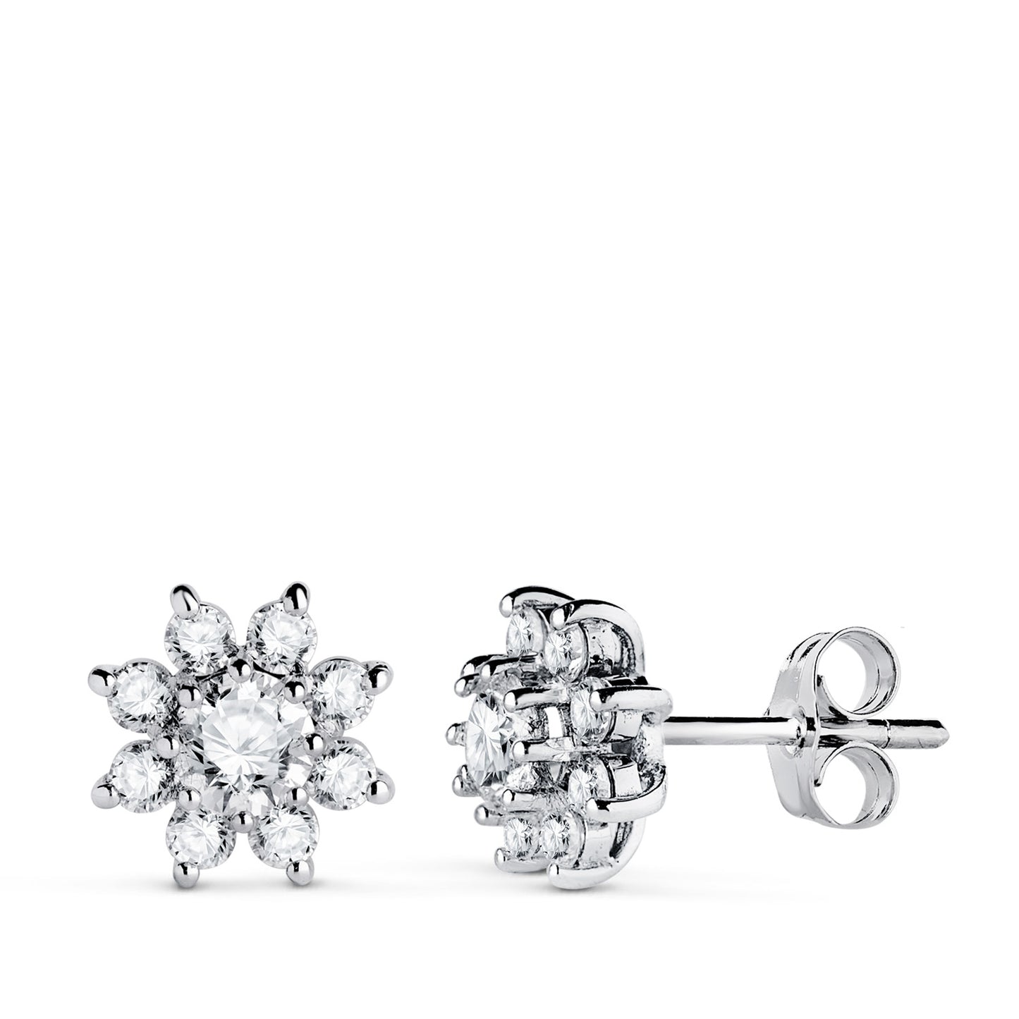 18K PENDIENTES ORO BLANCO CUAJO CON 18 DIAMANTES LABORATORIO 1,00 QTES, G-VS2. 9X9 MM. CIERRE PRESION