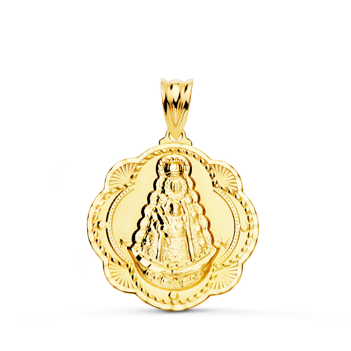 18K MEDALLA ORO AMARILLO VIRGEN DEL ROCIO PANDERETA 25X22 MM