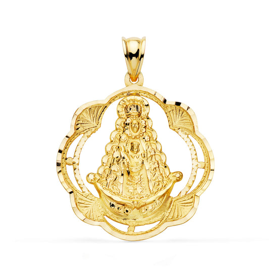 18K MEDALLA ORO AMARILLO VIRGEN DEL ROCIO PANDERETA 31X28 MM