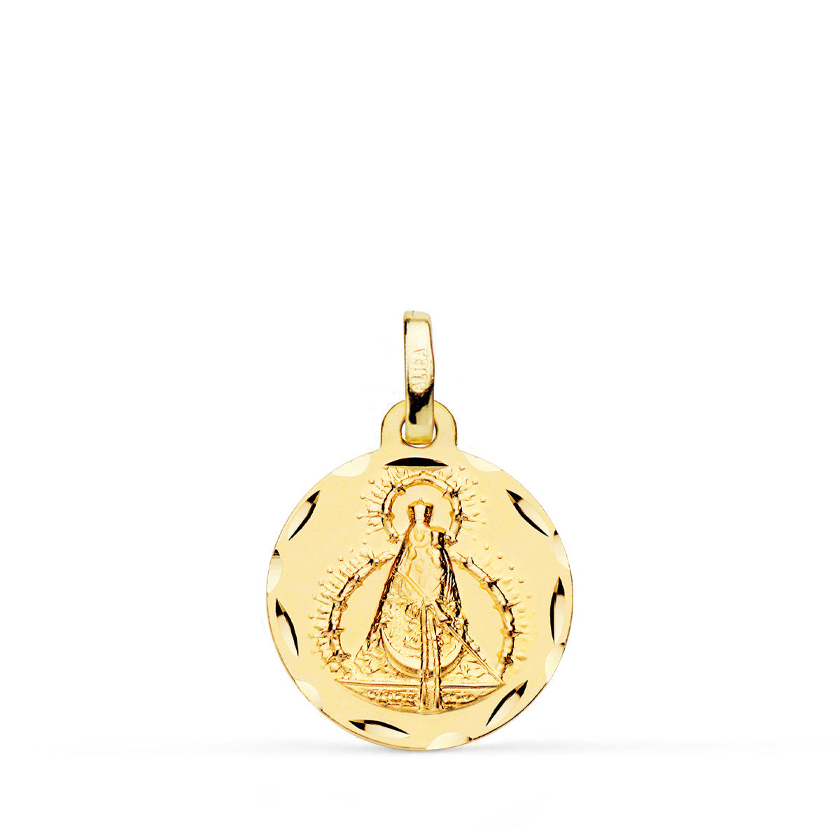 18K MEDALLA ORO AMARILLO VIRGEN DE LA CABEZA TALLADA 16 MM