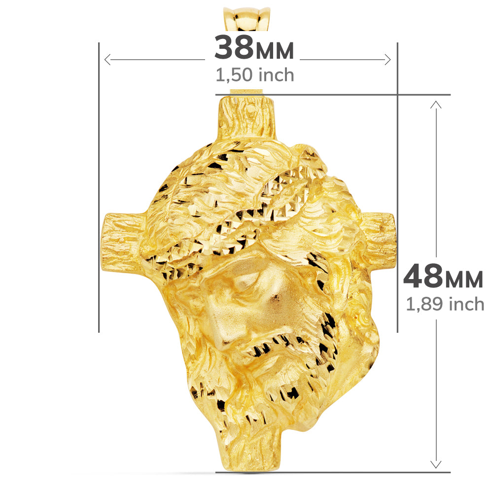 18K COLGANTE ORO AMARILLO CABEZA DE CRISTO FUNDIDO 48X38 MM