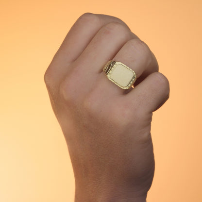 9K SELLO ORO AMARILLO CABALLERO FORRADO RECTANGULAR. ZONA GRABADO: 9X19 MM