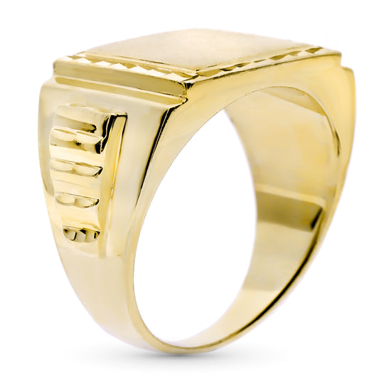 18K SELLO MACIZO CABALLERO ORO AMARILLO TALLADO CABEZA CUADRADA 20 X15 MM