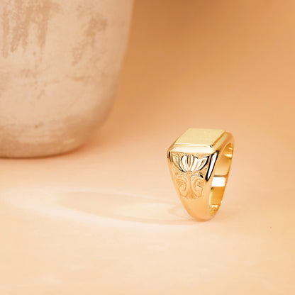 18K SELLO ORO AMARILLO CABALLERO MACIZO BRILLO ZONA GRABADO 13X12 MM