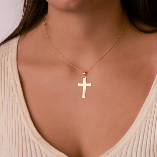 18K CRUZ ORO AMARILLO BRILLO Y MATE SIN CRISTO 32X20 MM